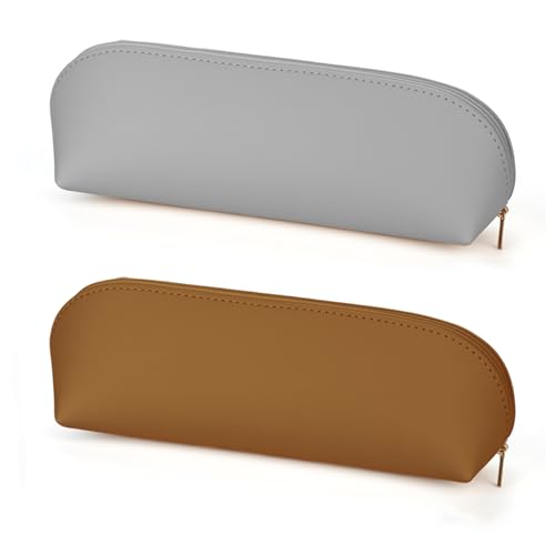 Businey 2 x Leder-Federmäppchen, schmal, kleines Federmäppchen, tragbare Schreibwaren-Tasche, Kosmetiktasche, Mini-Stifttasche mit metallischer Reißverschlusstasche für Studenten, Büro, Schule, Reisen von Businey