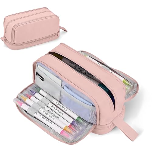 Businey Federmäppchen mit großem Fassungsvermögen, rose, 4-in-1-Stifttasche von Businey