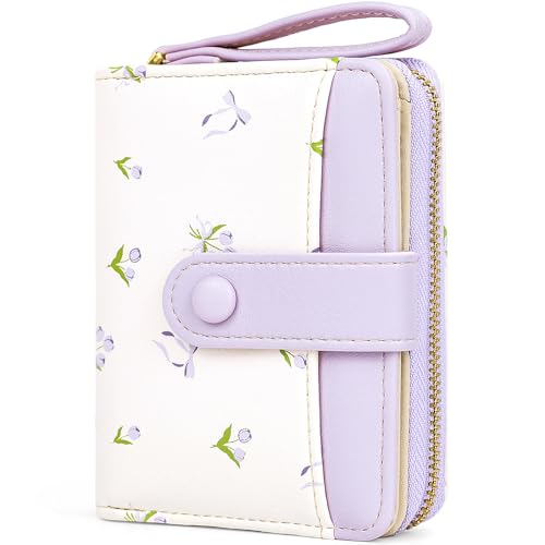 Busnos Kleine Geldbörsen für Damen mit Schleifen-Design, Violett, Bifold Wallet mit Kartenhalter und Münzfach, mehrere Kartenfächer aus PU-Leder von Busnos