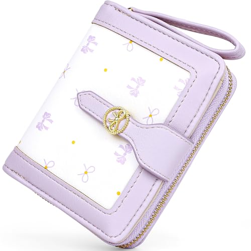 Busnos Kleine Geldbörsen für Damen mit Schleifen-Design, Violett, Bifold Wallet mit Kartenhalter und Münzfach, mehrere Kartenfächer von Busnos