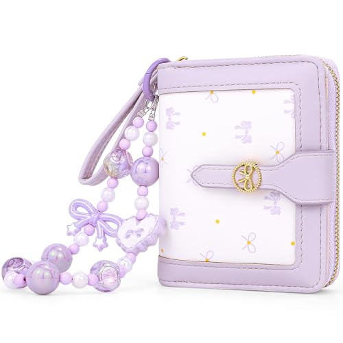 Busnos Kleine Geldbörsen für Damen mit Schleifen-Design, Violett, Bifold Wallet mit Kartenhalter & Münzfach & Schlüsselanhänger, mehrere Kartenfächer von Busnos