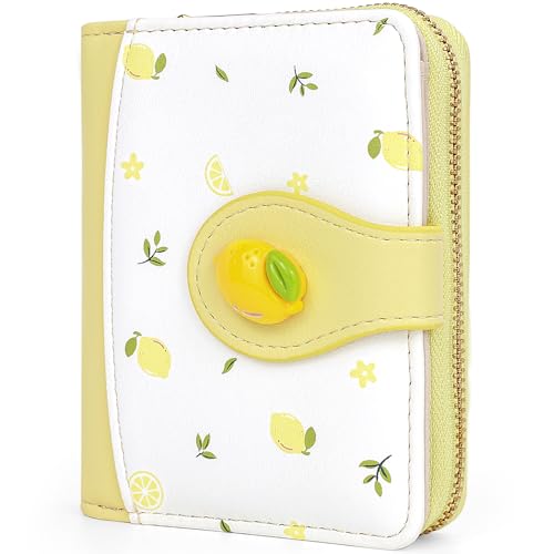 Busnos Kleine Geldbörsen für Damen mit Zitronen-Design | Gelbe Faltbörse mit Kartenhalter & Münzfach | Mehrere Kartenfächer von Busnos