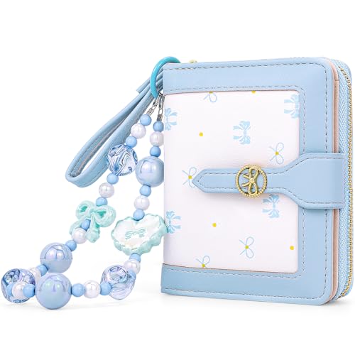 Busnos Portemonnaie Damen mit Schleife in Blau | Organizer mit großem Münzfach und vielen Kartenfächern | Geldbeutel aus PU Leder von Busnos