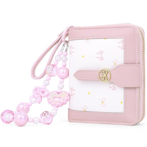 Busnos Portemonnaie Damen mit Schleife in Rosa | Organizer mit großem Münzfach und vielen Kartenfächern | Geldbeutel aus PU Leder von Busnos