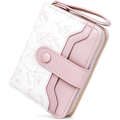 Busnos Portemonnaie mit Blüten in Rosa | Organizer mit großem Münzfach und vielen Kartenfächern | Geldbeutel aus PU Leder von Busnos