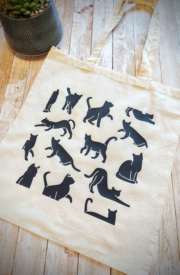 Tote Bag Cat Lovers Reusable Canvas Large von BusterandBeanStore