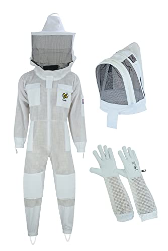 BusyBee Ventilated Bee Suit for Men - 3 x Ultra Protective Layer Beekeeping Suit - Premium White Fabric Mesh Bee Keepers Suite - Professional Bee Suit for Women with Round Veil (Large) von BusyBee