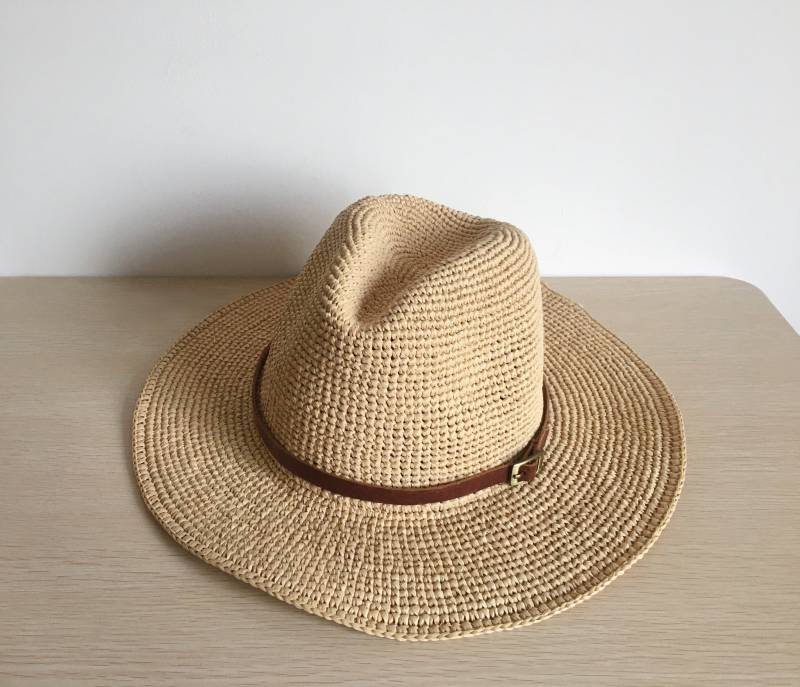 Gehäkelter Bast Stroh Fedora Sonnenhut, Weißer Mit Leder Hutband, Herren Unisex Panama Sonnenhut Gehäkelter Bast Stroh Fedora Sonnenhut, Weißer Mit Leder Hutband, Herren Unisex Panama Sonnenhut von BusyPaws
