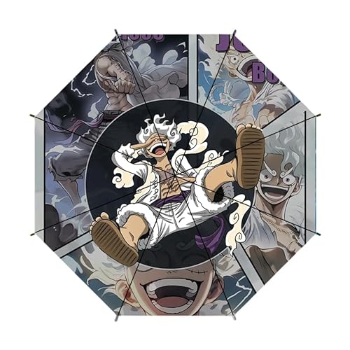 ButkUs One Piece Luffy Regenschirm Automatisch Öffnen Beliebtes Anime Muster UV-Schutz Reiseschirm Kompakt Winddicht für Frauen Männer Teenager, rot von BUTKUS