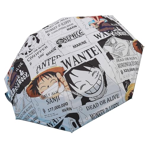 ButkUs One Piece Luffy Regenschirm Automatisch Öffnen Beliebtes Anime Muster UV-Schutz Reiseschirm Kompakt Winddicht für Frauen Männer Teenager, rot von BUTKUS