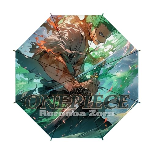 ButkUs One Piece Roronoa Zoro Regenschirm Automatisch Öffnen Beliebtes Anime Muster UV Schutz Reise Regenschirm Kompakt Winddicht für Frauen Männer Jugendliche, Anime Farbe von ButkUs
