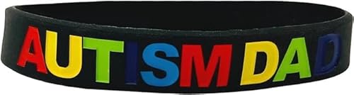 AUTISM DAD Geschrieben in Englisch Autismus Papa Armband Asperger Autistisch ASD Stolz Unterstützung Liebesbewusstsein Silikonarmband Band Schwarz Regenbogen Herz Herren Elterngeschenk (Set Of 3) von Butler & Grace