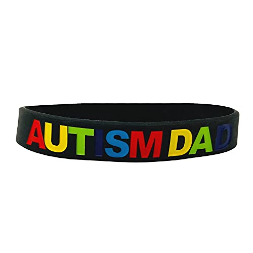 AUTISM DAD geschrieben in Englisch Autismus Papa Armband Asperger Autistisch ASD Unterstützung Liebesbewusstsein Silikonarmband Band Schwarz Regenbogen Männer Eltern Geschenk (nur 1 Band) von Butler & Grace