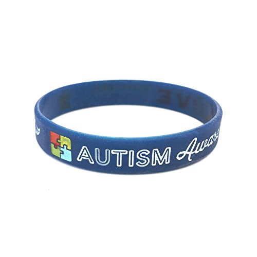 Butler & Grace Autism Awareness Geschrieben in Englisch Autismus Bewusstsein Armband Unterstützung Liebe ASD Aspergers Autistische Silikonband Schmuck Marineblau Herren Damen Geschenk (1 Band Only) von Butler & Grace