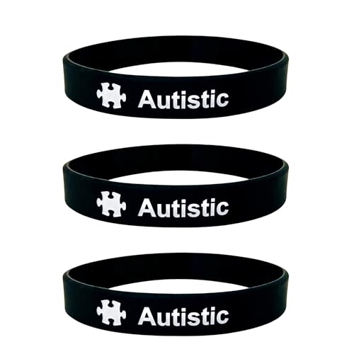 Autistic Autistisches Armband Armband Medizinische ID Englisches Armband Autistische Asperger ASD Alert Armband Puzzleteil Puzzleband Silikon Schwarz Männer Frauen UK 202mm (Set of 3 - Black) von Butler & Grace