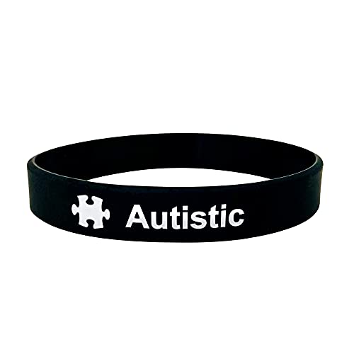 Autistic Autistisches Armband Armband Medizinische ID Englisches Armband Autistische Asperger ASD Alert Awareness Armband Puzzleteil Puzzleband Silikon Schwarz Männer Frauen UK 202mm (1 Band Only) von Butler & Grace
