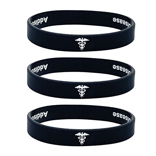 Butler & Grace Addison's Disease Silikon Medizinische Armband Mit Versteckte Nachricht. Addisons Disease Notfall Armband fur Herren Damen Schwarz Weiss 8 zoll 202 mm (Set Of 3 - Black) von Butler & Grace