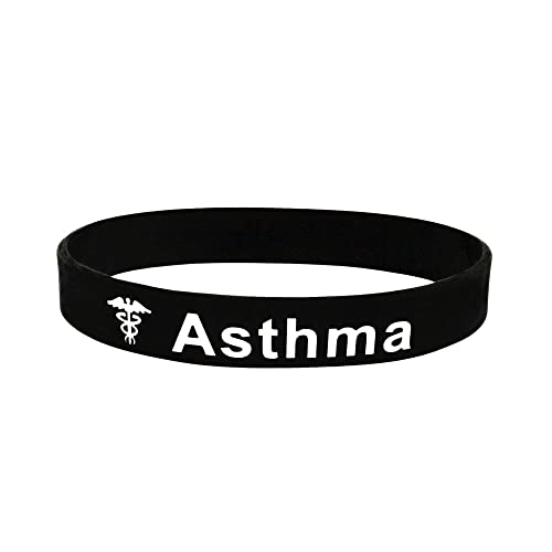 Butler & Grace Asthma Silikon Medizinische Armband. Asthma Notfall Armband fur Herren Damen Schwarz Weiss 8 zoll 202 mm (1 Band Only-Black) von Butler & Grace