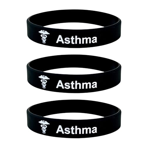 Butler & Grace Asthma Silikon Medizinische Armband. Asthma Notfall Armband fur Herren Damen Schwarz Weiss 8 zoll 202 mm (Set Of 3 - Black) von Butler & Grace
