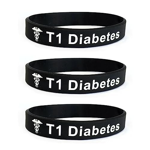 Butler & Grace Diabetes Silikon Medizinische Armband. T1 Typ 1 Diabetes Notfall Armband fur Herren Damen Schwarz Weiss 8 zoll 202 mm (Set Of 3 - Black) von Butler & Grace