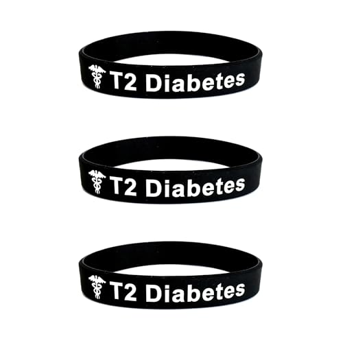 Butler & Grace Diabetes Silikon Medizinische Armband. T2 Typ 2 Diabetes Notfall Armband fur Herren Damen Schwarz Weiss 8 zoll 202 mm (Set Of 3 - Black) von Butler & Grace