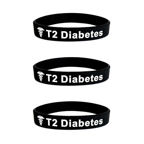 Butler & Grace Diabetes Silikon Medizinische Armband. T2 Typ 2 Diabetes Notfall Armband fur Herren Damen Schwarz Weiss 9 zoll 228 mm (Set Of 3 - Black) von Butler & Grace