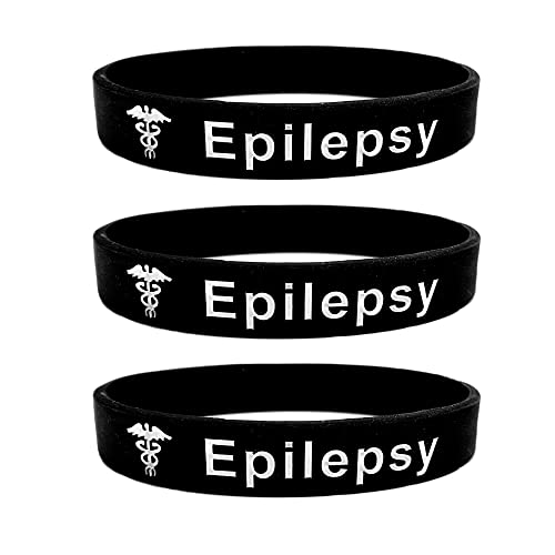 Butler & Grace Epilepsy Silikon Medizinische Armband. Epilepsie Notfall Armband fur Herren Damen Schwarz Weiss 8 zoll 202 mm (Set Of 3 - Black) von Butler & Grace