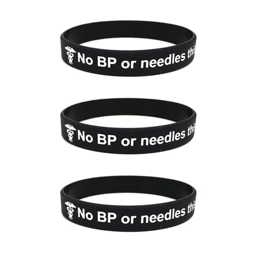 Butler & Grace No BP Needles Silikon Medizinische Armband. No BP or Needles this arm Notfall Armband fur Herren Damen Schwarz Weiss 8 zoll 202 mm (Set Of 3 - Black) von Butler & Grace