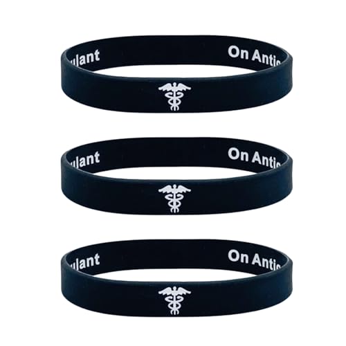 Butler & Grace On Anticoagulant Silikon Medizinische Armband Mit Versteckte Nachricht. On Anticoagulant Notfall Armband fur Herren Damen Schwarz Weiss 8 zoll 202 mm (Set Of 3 - Black) von Butler & Grace