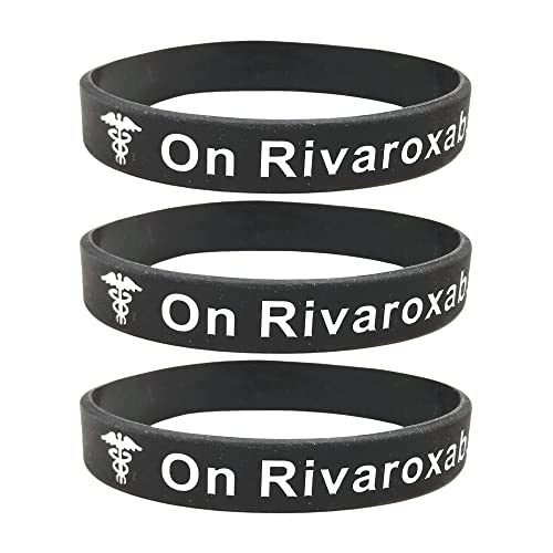 Butler & Grace On Rivaroxaban Silikon Medizinische Armband. On Rivaroxaban Notfall Armband fur Herren Damen Schwarz Weiss 8 zoll 202 mm (Set Of 3 - Black) von Butler & Grace