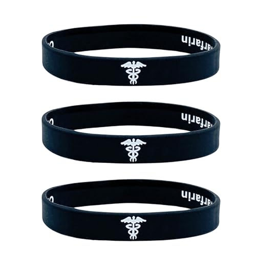 Butler & Grace On warfarin Silikon Medizinische Armband Mit Versteckte Nachricht. On Warfarin Notfall Armband fur Herren Damen Schwarz Weiss 8 zoll 202 mm (Set Of 3 - Black) von Butler & Grace