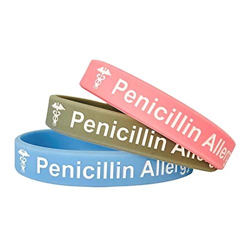 Butler & Grace Penicillin Allergy Penicillin-Allergie Silikon Medizinische Armband. Notfall Armband fur Herren Damen 8 Zoll 202 mm (3 im Satz - Grau Rosa Himmelblau, 202) von Butler & Grace