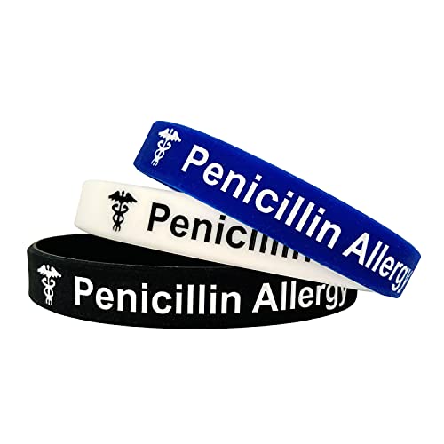 Butler & Grace Penicillin Allergy Penicillin-Allergie Silikon Medizinische Armband. Notfall Armband fur Herren Damen 8 zoll 202 mm (3 im satz - Schwarz Weiss Blau, 202) von Butler & Grace