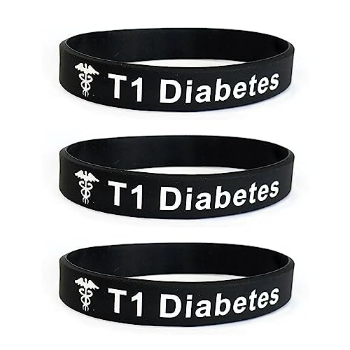 Butler & Grace Type 1 Diabetes T1 Diabetic 180mm Silikon Medizinische Armband. Notfall Armband fur Herren Damen 8 zoll 202 mm (1 Armband - Schwarz, 180) (Set Of 3 - Black) von Butler & Grace