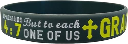 Ephesians 4:7 Geschrieben in Englisch Epheser 4:7 Religiöser Vers Bibel Schrift Glaube Liebe Unterstützung Armband Silikon Band Bewusstsein Damen Herren Damen Erwachsene 202mm Schwarz (Set Of 3) von Butler & Grace