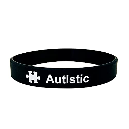 Autistic Autistisches Armband Armband Medizinische ID Englisches Armband Autistische Asperger ASD Alert Armband Puzzleteil Puzzleband Silikon Schwarz Männer Frauen UK 202mm (1 Band Only-Black) von Butler & Grace