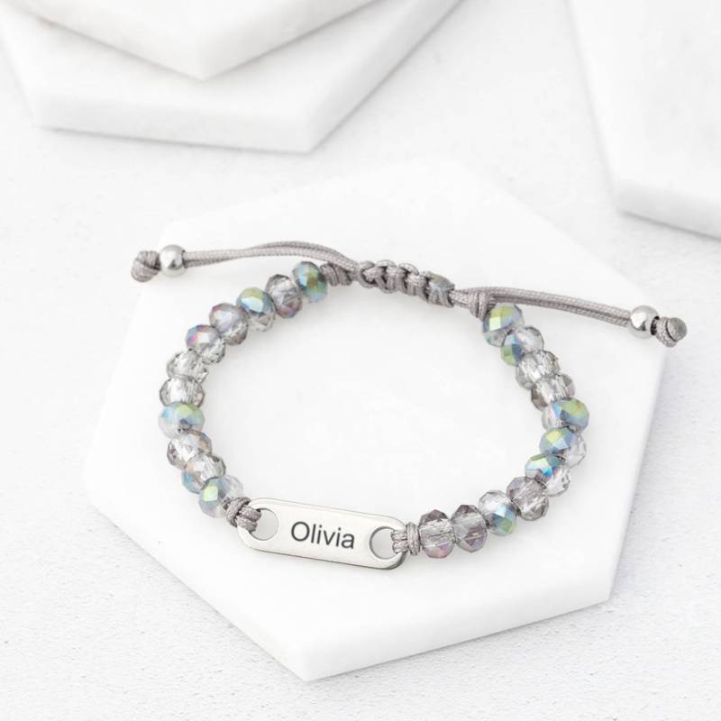 Personalisiertes Armband Für Mädchen Gravierte Name Glitzernde Perlen Armbänder Bar Charme Schmuck Damen Personalisierte Geburtstagsgeschenk Sie von ButlerAndGrace