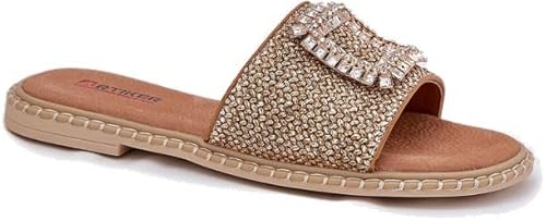 Damen Flip Flach Geflecht Und Verzierung Artiker 56C1337 Beige, BLAUT, 37 EU von Butosklep