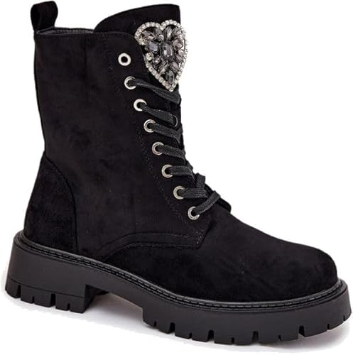 Stiefeletten Worker Mit Schmuckschmuck Wärmende Öko Schwarz Miryssa, SchwarzWildleder, 40 EU von Butosklep