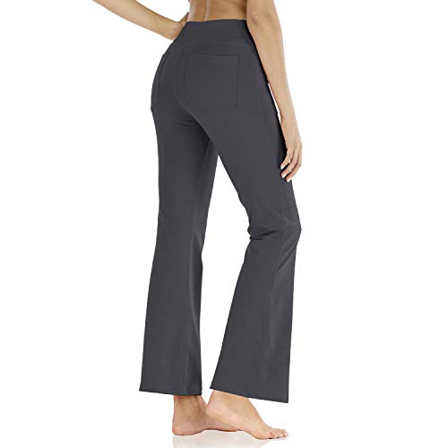 Butrends Damen Bootcut Yogahose mit Taschen Hohe Taille Workout Fitness Hose Bauchkontrolle Stretch Sport Hosen Damen, Grau, L von Butrends