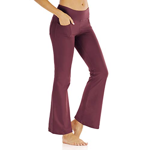 Butrends Damen Bootcut Yogahose mit Taschen Hohe Taille Workout Fitness Hose Bauchkontrolle Stretch Sport Hosen Damen, Rot, M von Butrends
