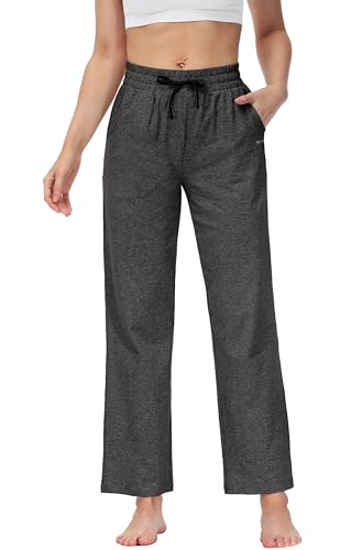 Butrends Damen Jogginghose Baumwolle mit offenem Boden Yoga Sporthose Hohe Taile Trainingshose Lounge Lang Laufhosen mit Taschen Anthrazitgrau, XL von Butrends