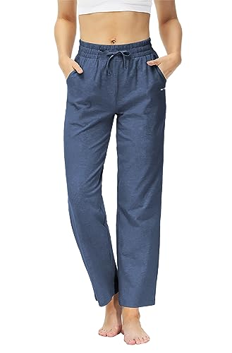 Butrends Damen Jogginghose Baumwolle mit offenem Boden Yoga Sporthose Hohe Taile Trainingshose Lounge Lang Laufhosen mit Taschen Blau, L von Butrends