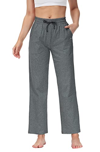 Butrends Damen Jogginghose Baumwolle mit offenem Boden Yoga Sporthose Hohe Taile Trainingshose Lounge Lang Laufhosen mit Taschen Grau, M von Butrends