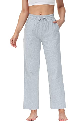 Butrends Damen Jogginghose Baumwolle mit offenem Boden Yoga Sporthose Hohe Taile Trainingshose Lounge Lang Laufhosen mit Taschen Hellgrau, S von Butrends