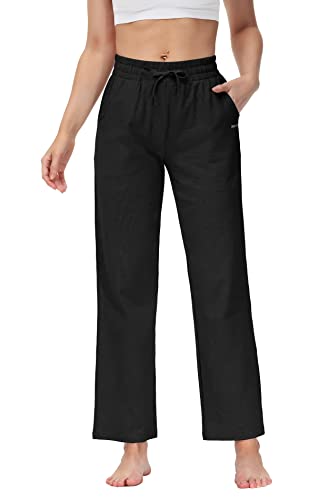 Butrends Damen Jogginghose Baumwolle mit offenem Boden Yoga Sporthose Hohe Taile Trainingshose Lounge Lang Laufhosen mit Taschen Schwarz, L von Butrends