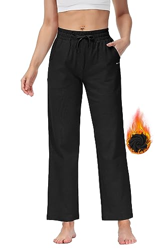 Butrends Damen Jogginghose Baumwolle mit offenem Boden Yoga Sporthose Hohe Taile Trainingshose Lounge Lang Laufhosen mit Taschen Schwarz, XL von Butrends