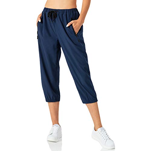 Butrends Damen Leichter Jogger Caprihose Casual Schnell trocknend Hose Workout 3/4 Workout Joggerhose Sonnenschutz UPF 50+ Wanderhose mit Tasche Navy blau, L von Butrends