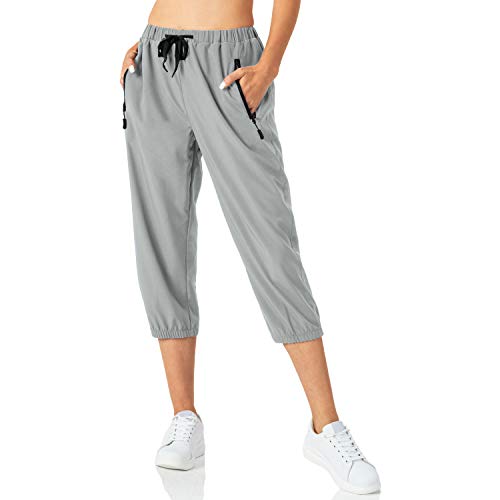 Butrends Damen Leichter Jogger Caprihose Casual Workout 3/4 Workout Joggerhose Sonnenschutz UPF 50+ Wanderhose mit Tasche (M, Hellgrau, m) von Butrends
