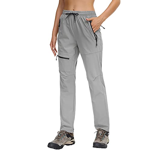 Butrends Wanderhose Damen schnelltrocknend Outdoorhose atmungsaktiv Anti-UV Cargohose Verschleißfest Trekkinghose Funktionshose Ultraleichter Jogginghose mit Reißverschlusstaschen Hellgrau, L von Butrends